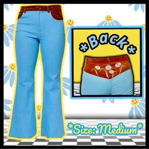 NWT: Unique Vintage X Smiley - Light Blue Denim Embroidered Jeans (SIZE M)